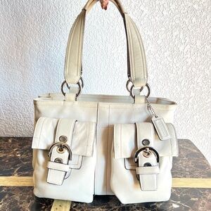 Coach Cream Shoulder Bag with Buckle Detail